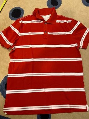 Banana Republic Men's Red Striped Polo Shirt - Classic Casual